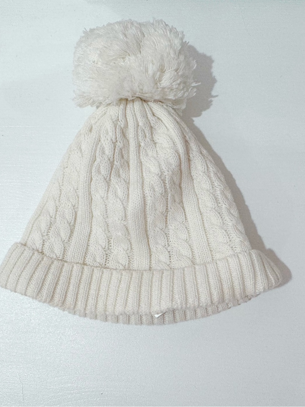 Janie and Jack Cream Cable Knit Pom-Pom Beanie hat size 6-12m like new